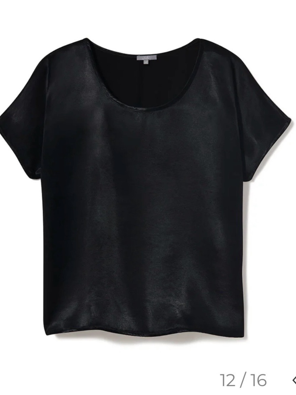 NWT Pj Harlow Roxxy Black  Satin Scoop Neck Women's Tee Loungewear XS S M Small